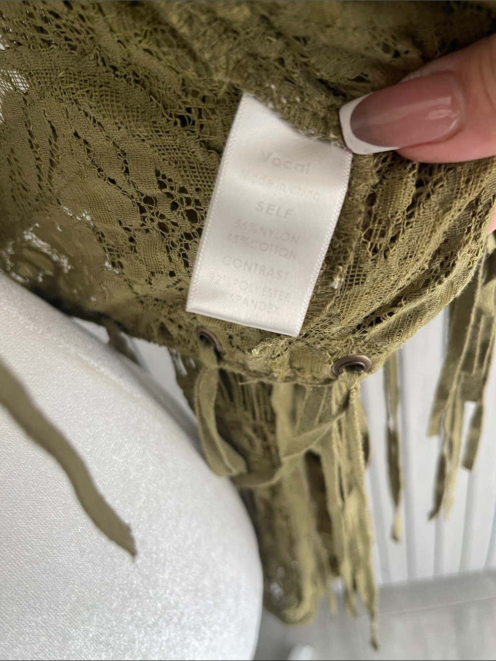 Vocal Olive Green Fringe Lace-Up Leather Jacket - Picture 8 of 8